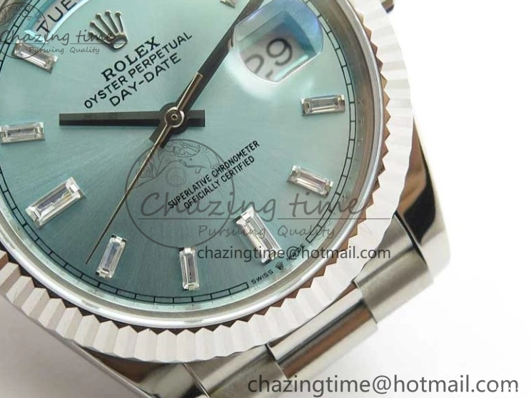 40mm Dial 904 President Ice on Markers T 228239 Blue Crystal SS A2836 Bracelet Dial New SS Version BP Day-Date 0330